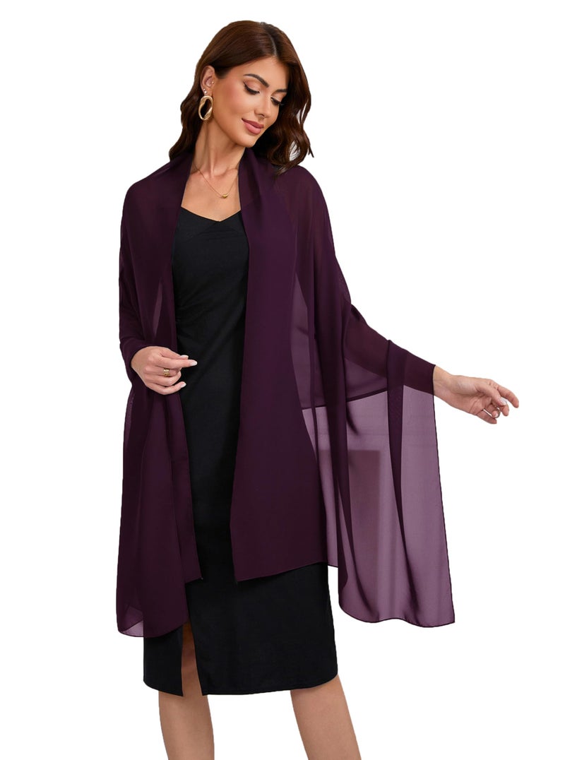 Baoqiya Women's Shawls and Wraps for Evening Dress Chiffon Shawl Soft Elegant Silky Pashmina Wedding Bridal Scarf(Plum Purple, 79"Ã—19") - Image 4